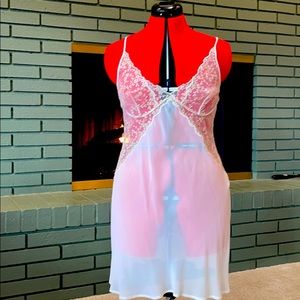 Sheer cream and embroidered lace La Perla chemise.